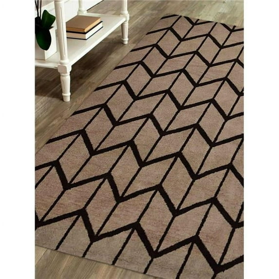 9 x 12 ft. Hand Knotted Wool Geometric Rectangle Area Rug, Beige & Brown
