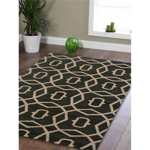 9 x 12 ft. Hand Knotted Woolen Area Rug, Green & Beige - Geometric