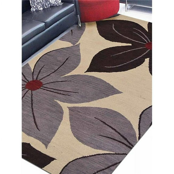 9 x 12 ft. Hand Tufted Wool Floral Rectangle Area Rug, Cream