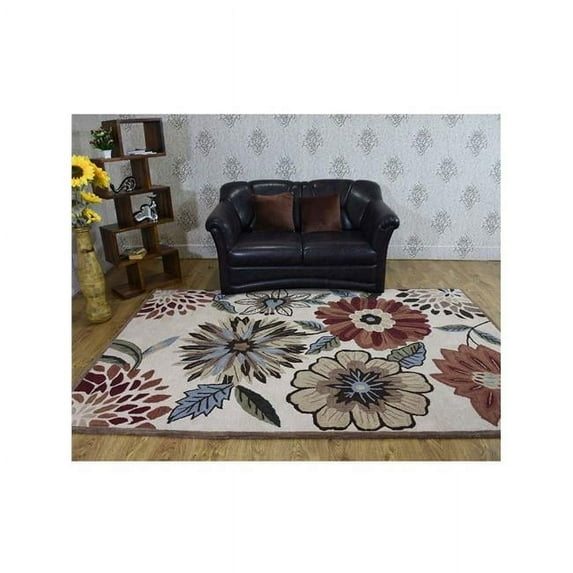 9 x 12 ft. Hand Tufted Wool Floral Rectangle Area Rug, Cream