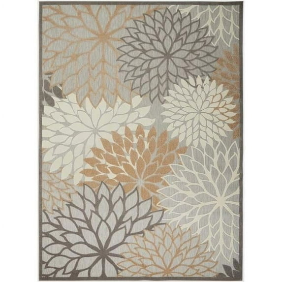 9 x 12 ft. Natural Floral Non Skid Indoor & Outdoor Rectangle Area Rug - Gray and Ivory