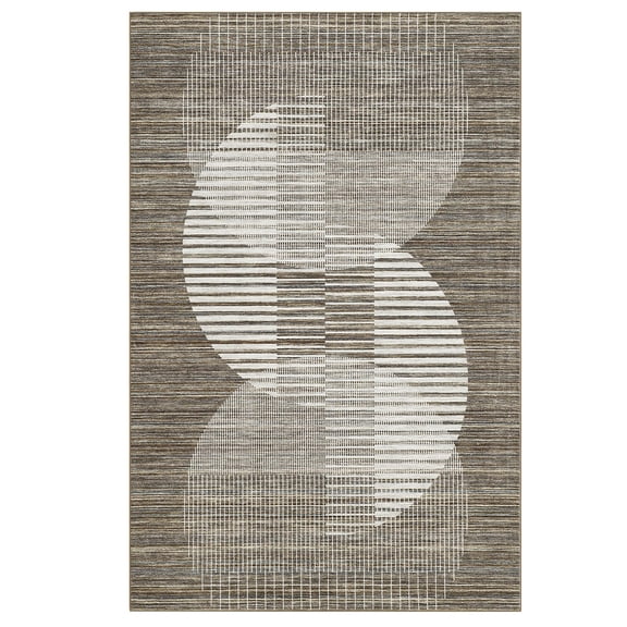 9 x 12 ft Polyester Brown Rectangular Living Room Bedroom Dining Room Geometric Semi Circle Print Modern Machine Washable Area Rug