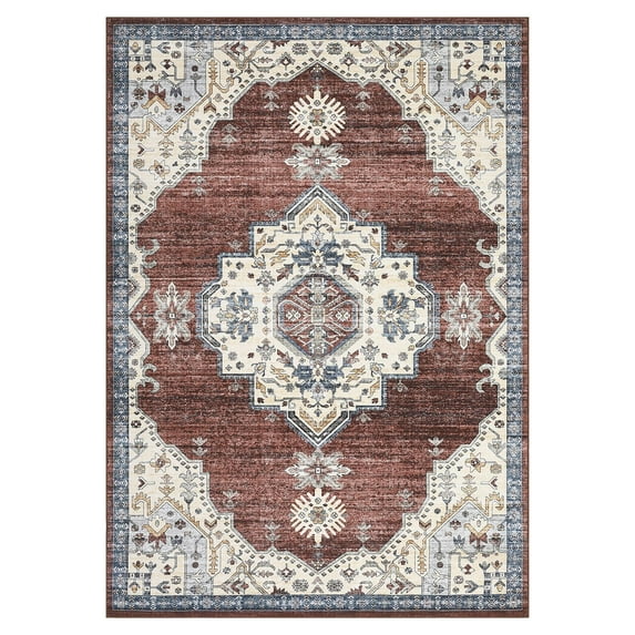 9 x 12 ft Polyester Towel Pile Beige Red Rectangular Hallway Bathroom ...