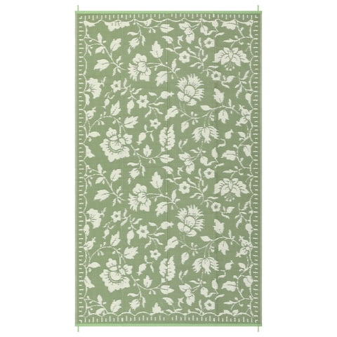 9 x 12 ft Reversible Outdoor Rug, Waterproof UV-Resistant Polypropylene Floral Patio Mat, Foldable Easy-Clean Design, Gray-Green and Ivory White