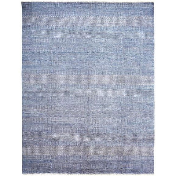 9 x 12 ft. Wool Striped Hand Knotted Rectangle Area Rug, Blue & Silver