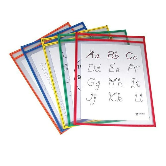 9 x 12 in. Reusable Dry Erase Pockets, Assorted Primary - 5 Per Box - Pack of 2