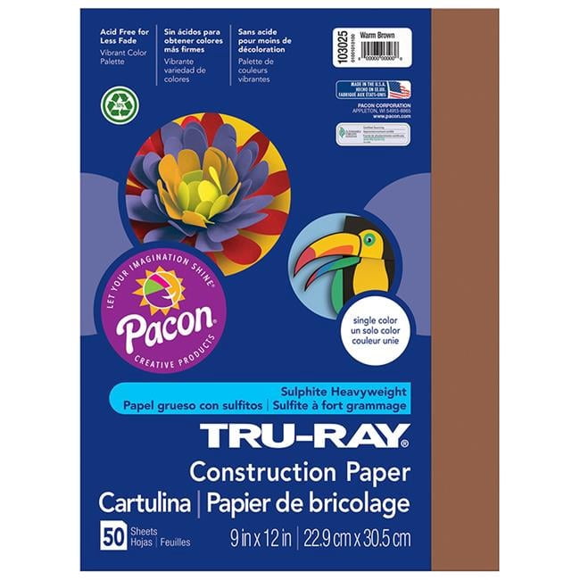 9 x 12 in. Tru Ray Brown Construction Paper - 50 Sheets Per Pack - Pack of 5