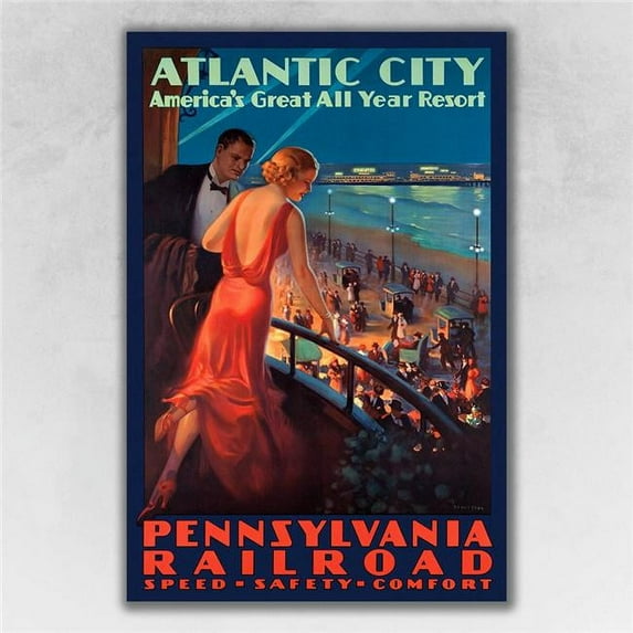 9 x 12 in. Vintage 1935 Atlantic City Travel Poster Multi Color Wall Art