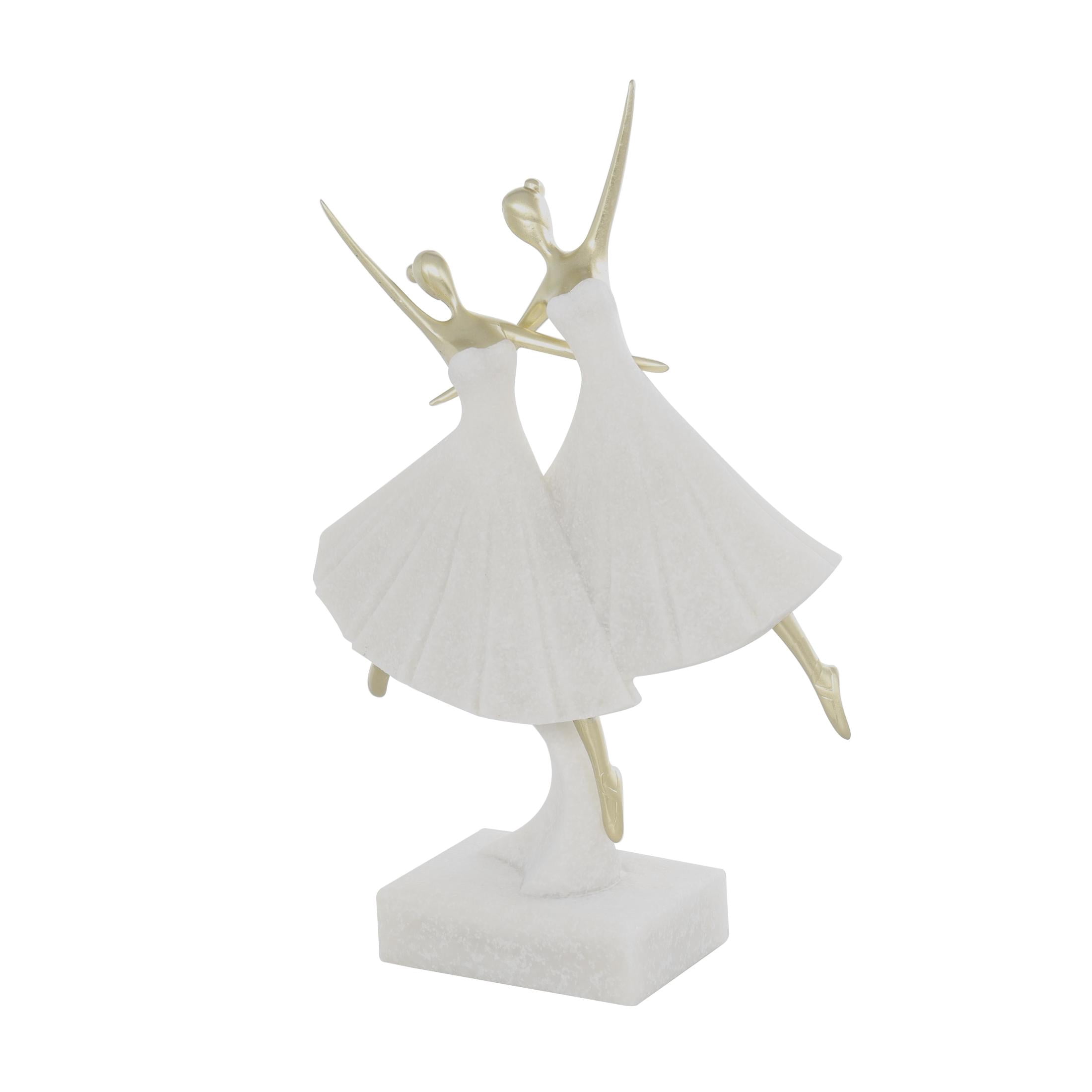 9" x 13" Cream Polystone Ballet Dancer Sculpture with Gold Accents, by DecMode