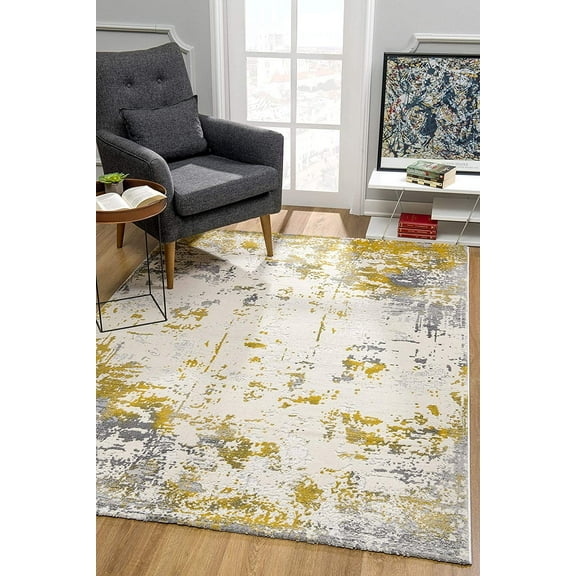 9â€™ x 13â€™ Gold and Gray Abstract Area Rug