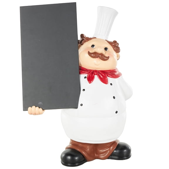 9" x 13" White Polystone Kitchen Decorative Figurine Chef Sculpture with Chalkboard, by DecMode