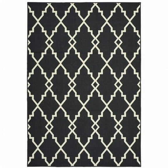 9 x 13 ft. Black & Ivory Trellis Indoor & Outdoor Area Rug