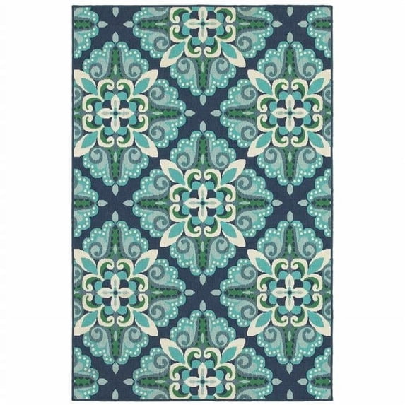9 x 13 ft. Blue & Green Floral Indoor & Outdoor Area Rug