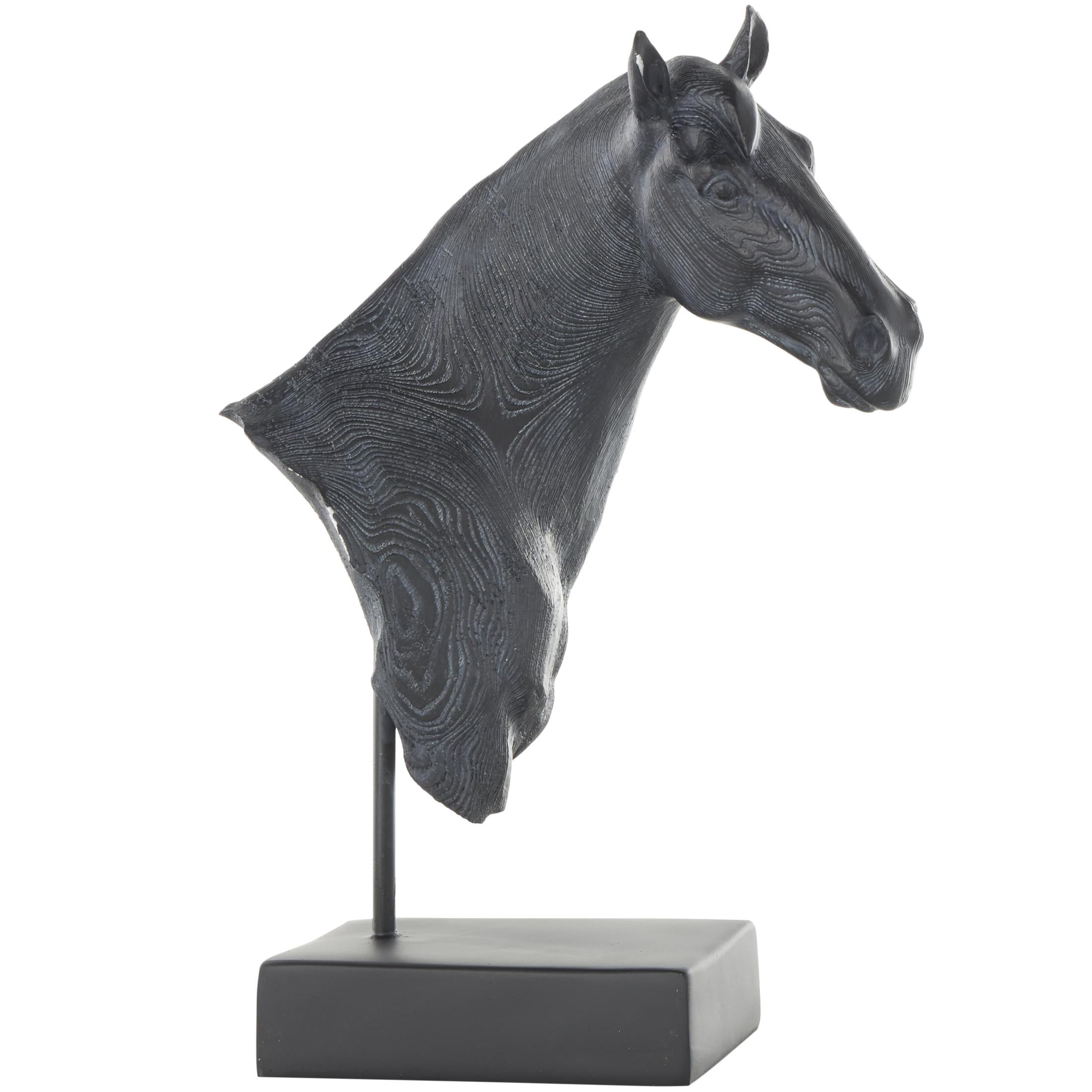9" x 14" Black Resin Horse Sculpture with Black Rectangular Base, by DecMode
