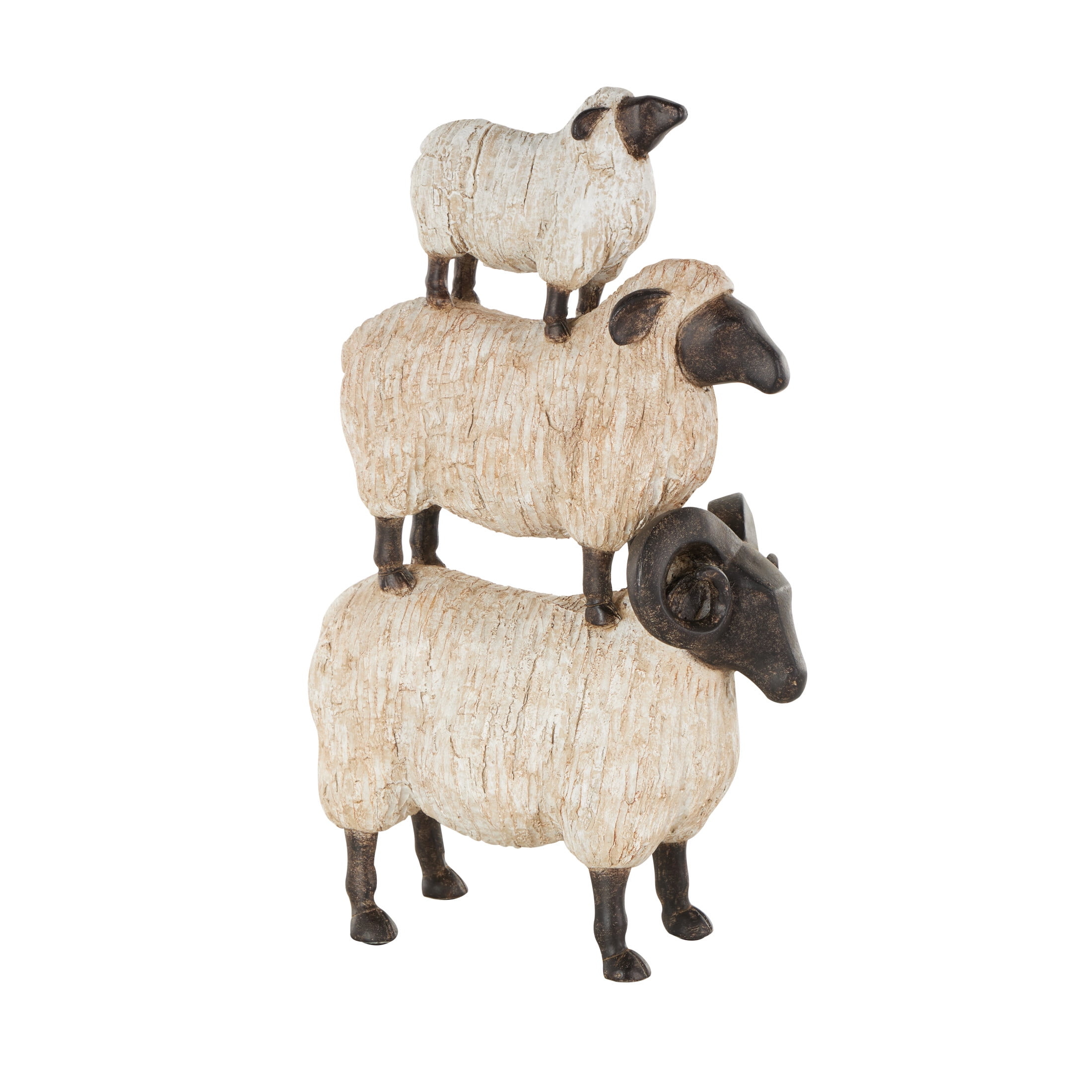 9" x 15" Cream Polystone Stacked Sheep Sculpture with Black Accents, by DecMode