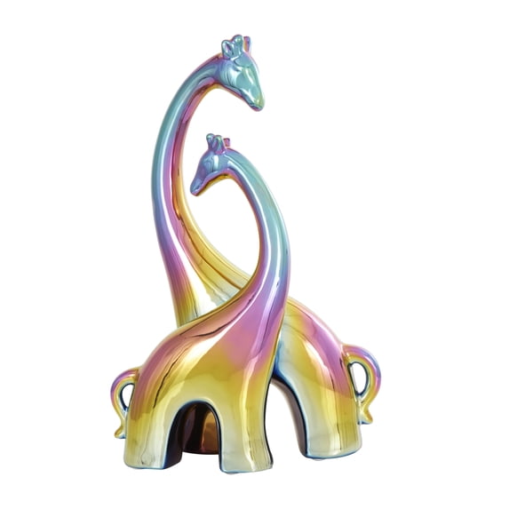 9" x 15" Multi Colored Ceramic Giraffe Sculpture with Rainbow Shimmer Finish, by DecMode