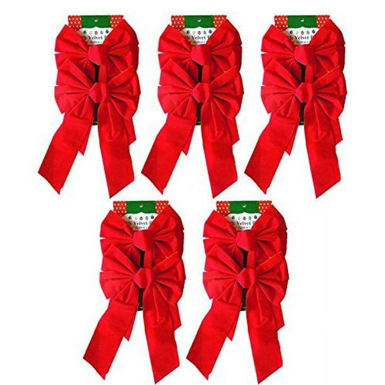 9 x 16 Decorative Red Velvet Christmas Bows (10 Pack)