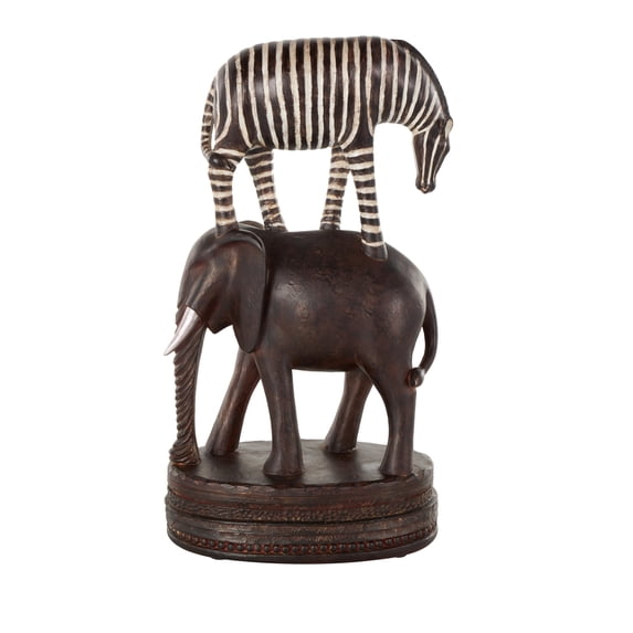 9" x 16" Multi Colored Polyresin Stacked Safari Animals Sculpture with Round Base, by DecMode