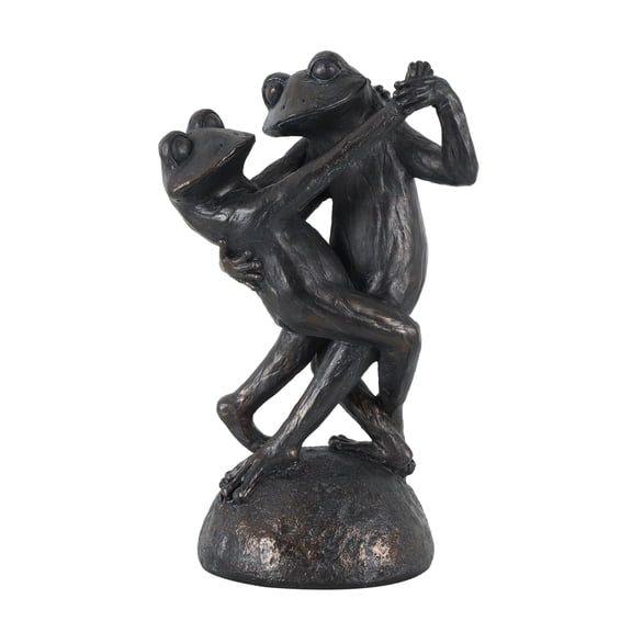 9" x 17" Bronze Resin Patina Dancing Frog Sculpture with Rock Base, by DecMode