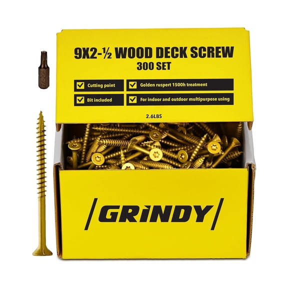 #9 x 2 1/2" Wood Screws by YANTONG (300 Pack/2.6LBS) Self-Drilling Deck Screws I Rust Resistant I Quick Drive & Fast Grip I for Cabinet, Furniture & Other Projects I Bit Included