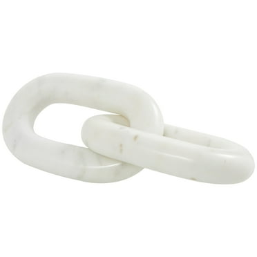 9" x 2" White Marble Geometric 2 Link Chain Sculpture, by DecMode