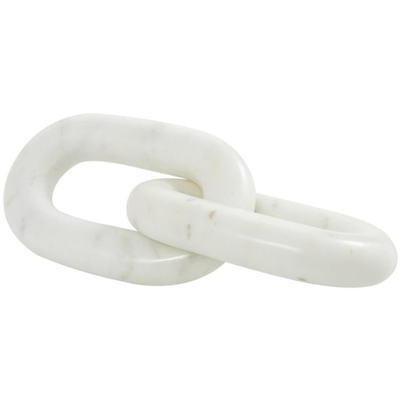 9" x 2" White Marble Handmade Geometric 2 Link Chain Sculpture, by DecMode