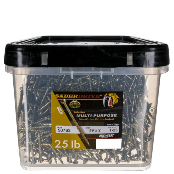 #9 x 2" Zinc Plated Steel Star Drive Interior Nibs Bugle Head Wood Screws