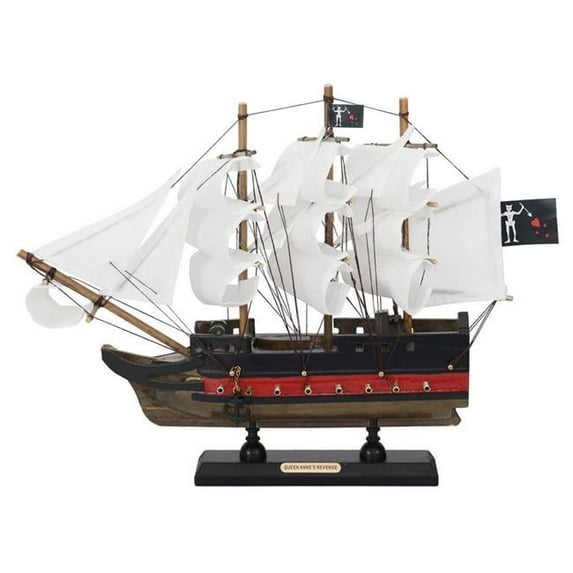 9 x 2 x 12 in. Wooden Blackbeards Queen Annes Revenge White Sails Limited Model Pirate Ship