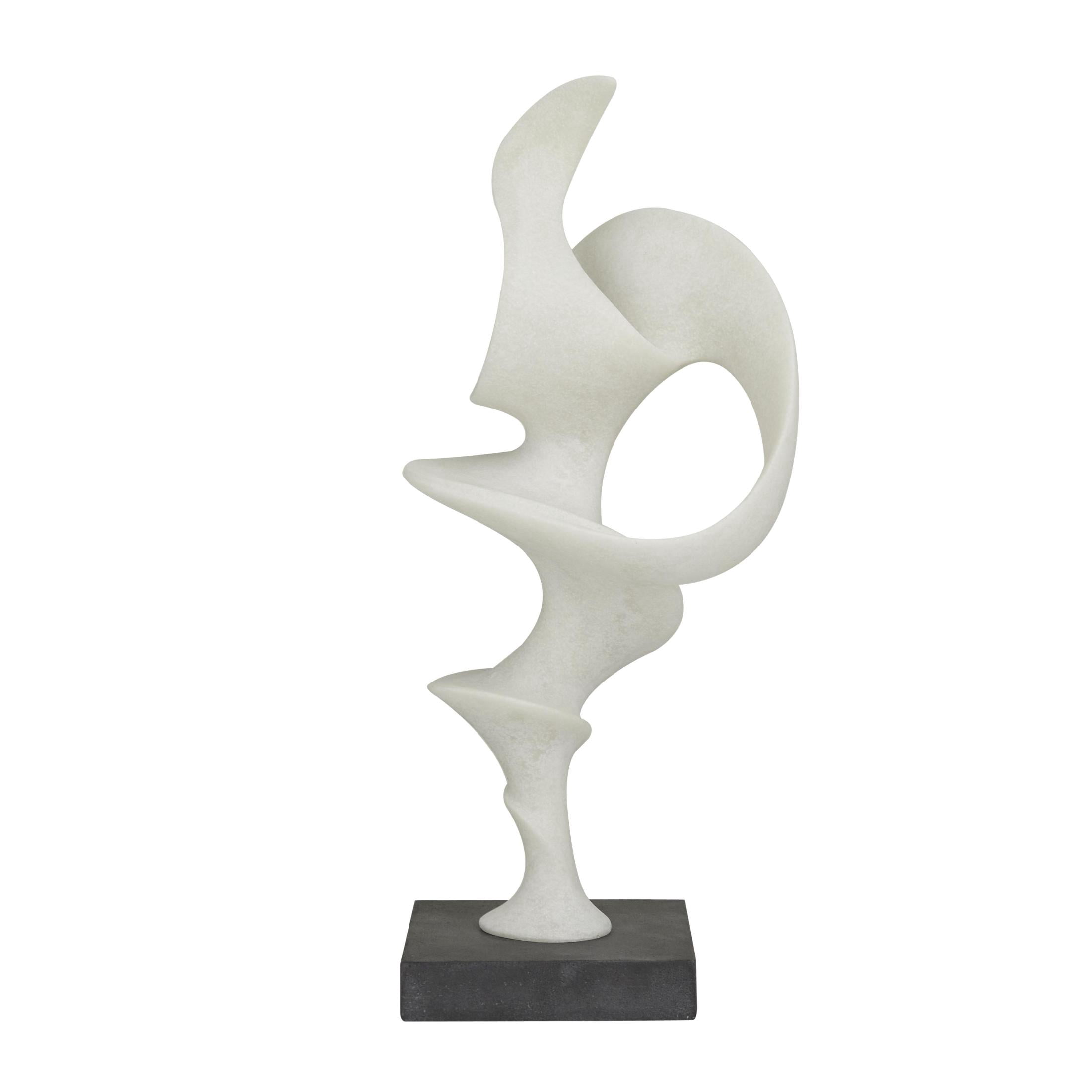 9" x 20" White Polystone Abstract Sculpture with Black Base, by DecMode