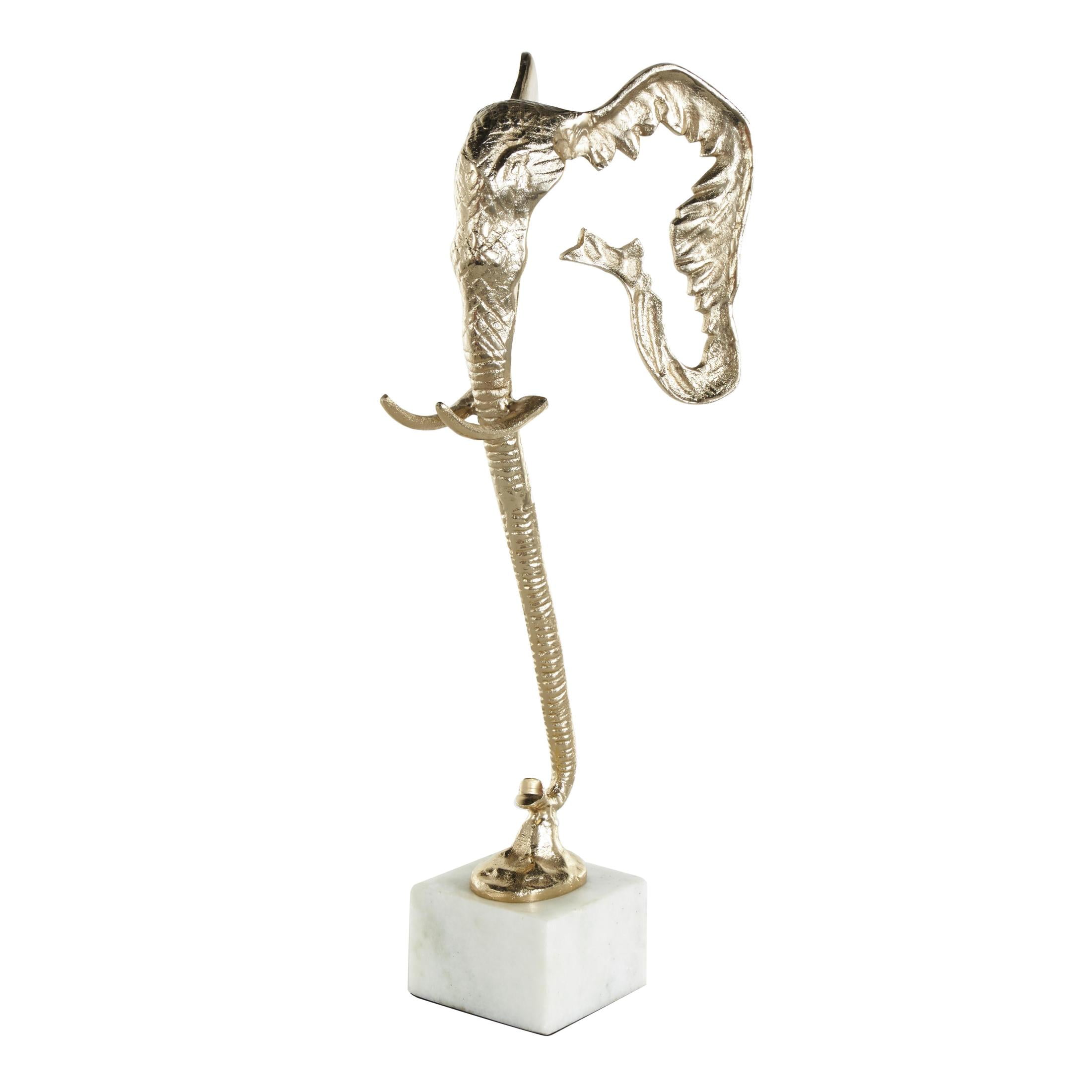 9" x 27" Gold Aluminum Metal Tall Cutout Silhouette Elephant Sculpture with Marble Base, by DecMode