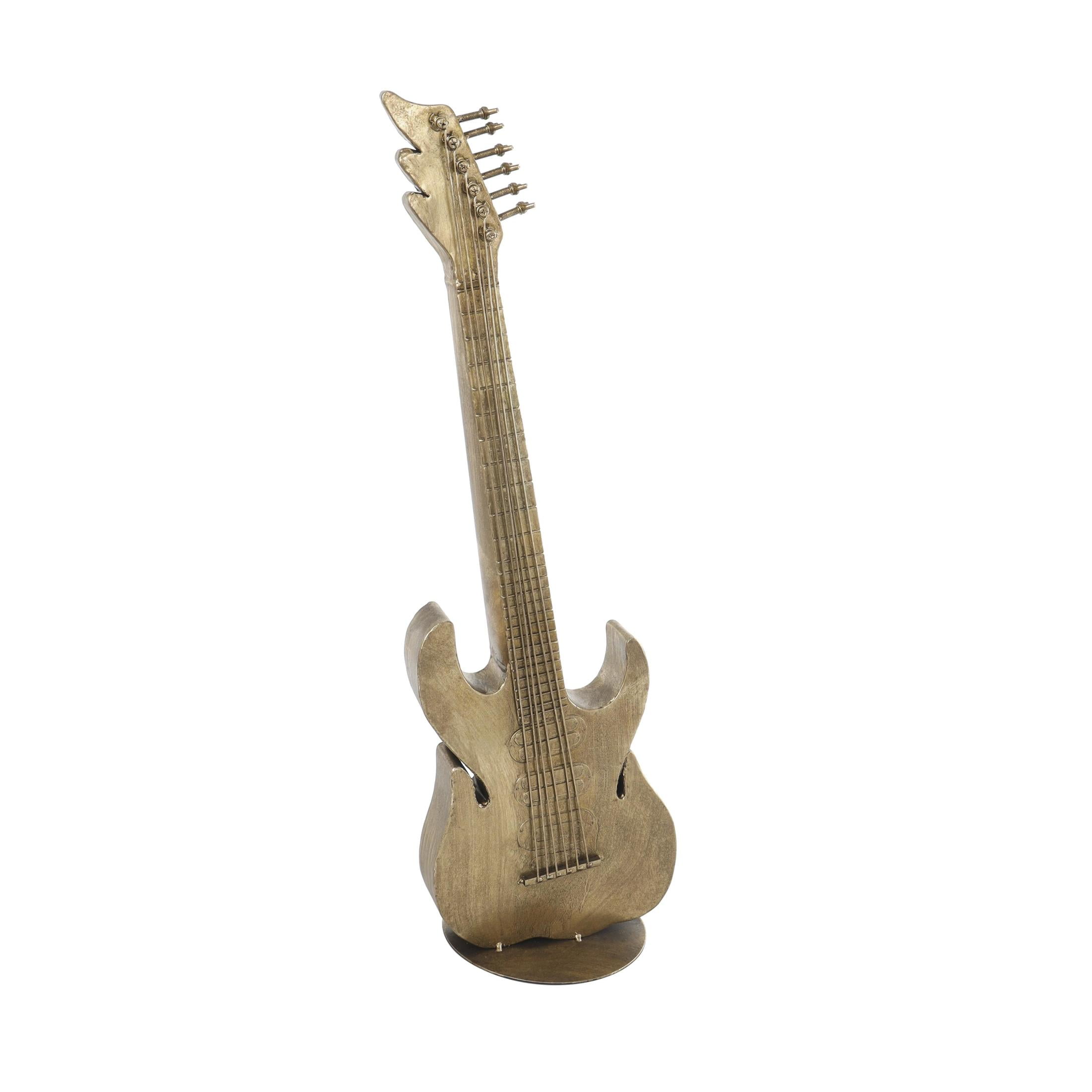 9" x 29" Multi Colored Metal Vibrant Guitar Sculpture with a Dripped Paint Design, by DecMode