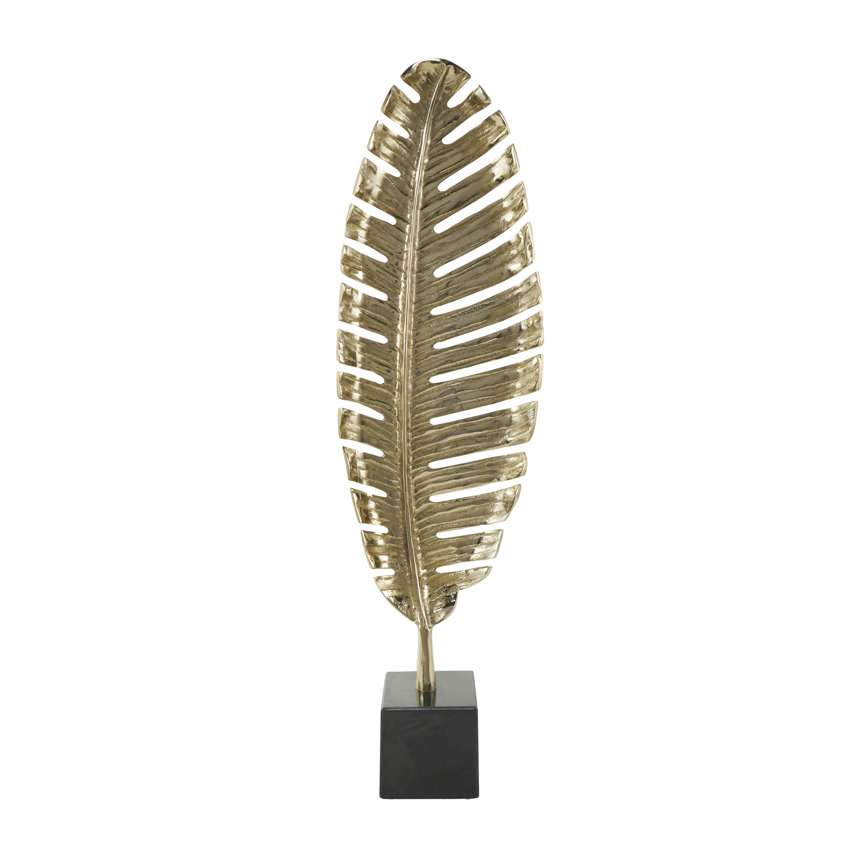 9" x 30" Gold Aluminum Standing Single Leaf Sculpture with Black Marble Base, by CosmoLiving by Cosmopolitan