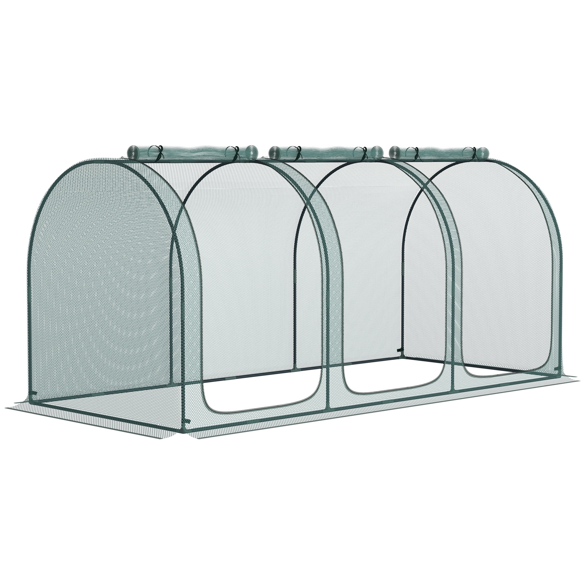 9 x 4 Ft Crop Cage Plant Protection Tent with 3 Zippered Doors Storage Bag 6 Ground Stakes HDPE Mesh Animal Barrier for Garden Yard Lawn Green