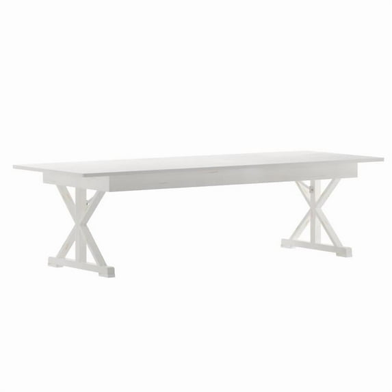 9' x 40'' Rectangular Antique Rustic White Solid Pine Folding Farm Dining Table with X Base Design