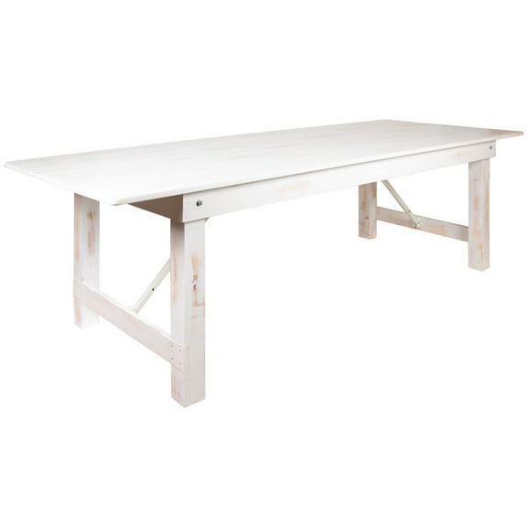 9' x 40'' Rectangular Solid Pine Folding Farm Dining Table in White Wash Finish