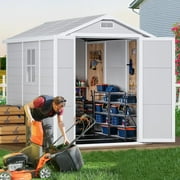 9 x 5.8 FT Outdoor Storage Shed, Linor Resin Shed with Floor, Window, and Vents, Weather-Resistant Garden Shed for Garden Tool Outside Sheds, Bike Shed, Backyard Shed