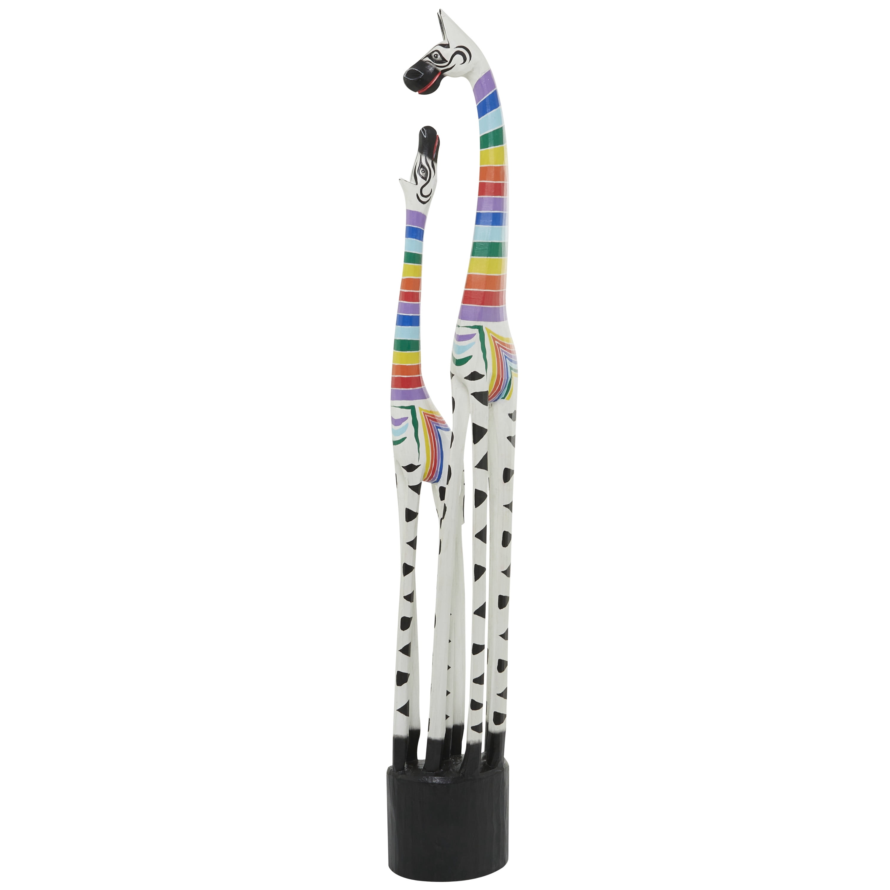 9" x 58" Multi Colored Wood Striped Giraffe Sculpture, by DecMode