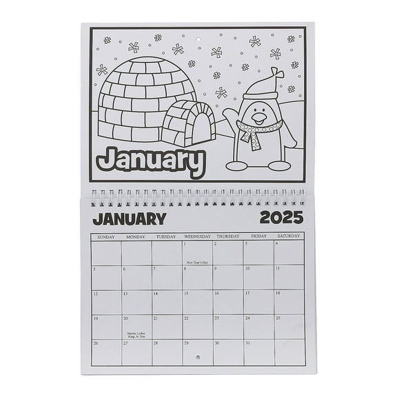 9" x 6 3/4" Color Your Own 2025 Cardstock Calendar with Spiral Binding