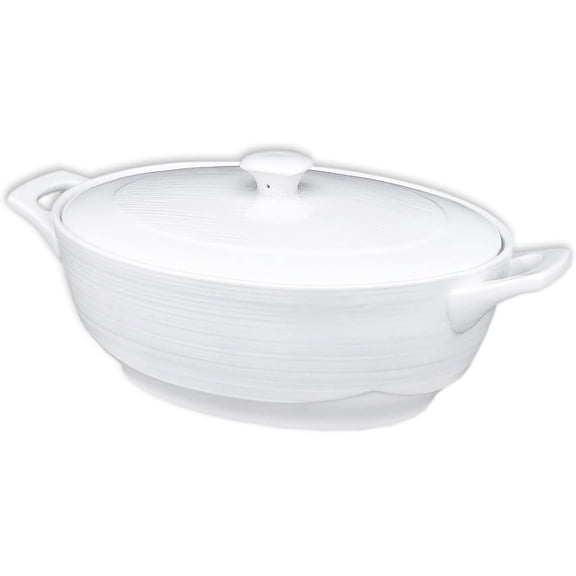 9" x 6.5" Oval Casserole Dish with ,1.9 Quart White Ceramic Serving Soup Tureens, Baking Dish with Handle 12.1 IN, for Casseroles, Lasagna Cookware Set, Microwave, Oven Safe