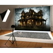 9 x 6 ft Happy Halloween Bat Scary Castle Bat Party Banner Decor Backdrop Black Horror Night Graveyard Photography Background for Pictures Baby Kids Portrait Photo Booth Shoot Vinyl Studio Props