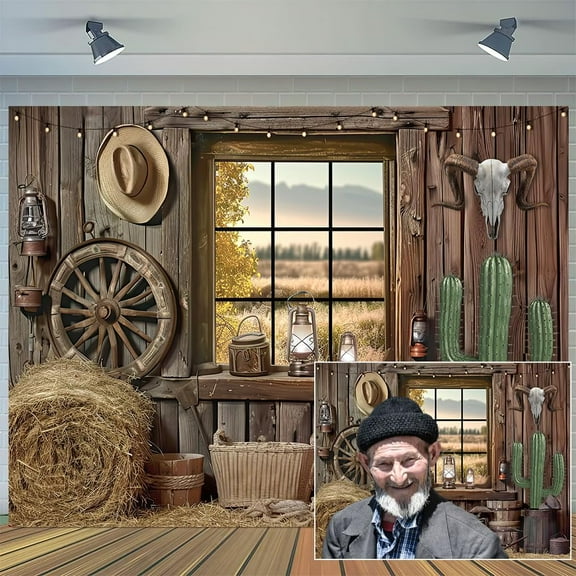 9 x 6 ft Western Cowboy Backdrop Vintage Wild West Rustic Wooden Barn House Photography Background for Western Party Decoration Rodeo Backdrop Indoor Outdoor Decor Banner Props