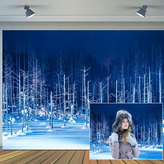 9 x 6 ftWinter Snow Backdrop Christmas Wonderland Forest Scene Landscape Blue Photography Backdrops Xmas New Year Party Decorations Banner Holiday Photo Background PhotoBooth Props