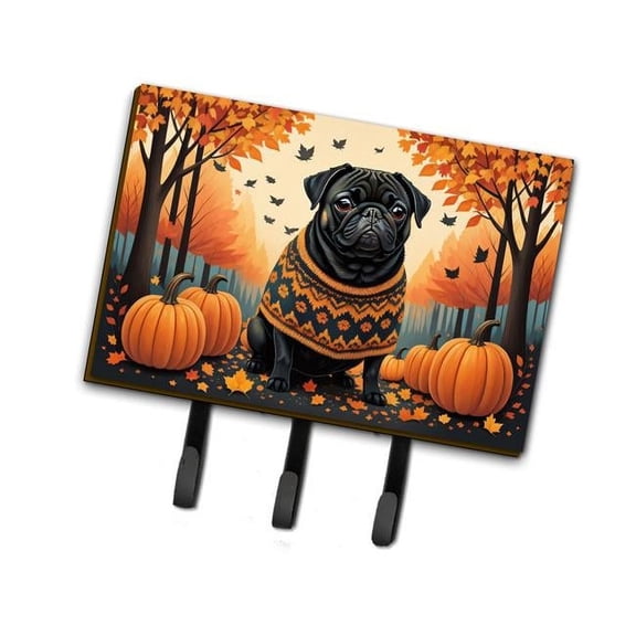 9 x 6 in. Unisex Black Pug Fall Leash or Key Holder
