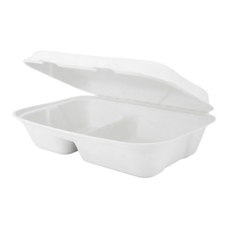 9 x 6 inch 2-Compartment Hinged Containers | Tree-Less™ Compostable Molded Fiber