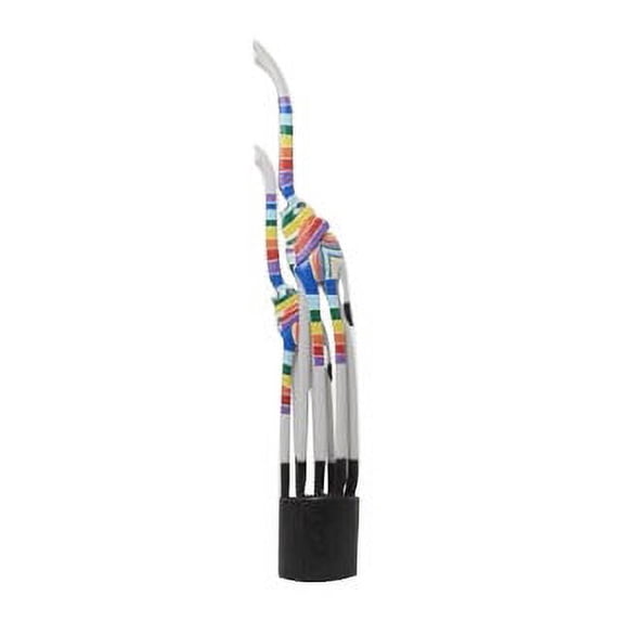 9" x 60" Multi Colored Wood Handmade Striped Giraffe Sculpture with Black Pedestal Base, by DecMode