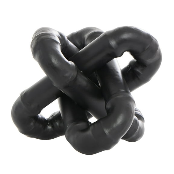 CosmoLiving by Cosmopolitan Black Metal Geometric Chain Link Jack Decorative Sculpture with Dimensional Ridges, 9" x 9" x 7"