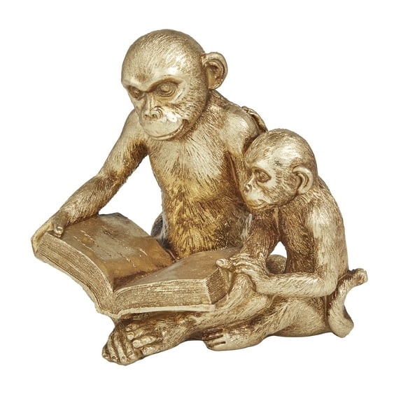 9" x 7" Gold Polystone Monkey Sculpture, by DecMode