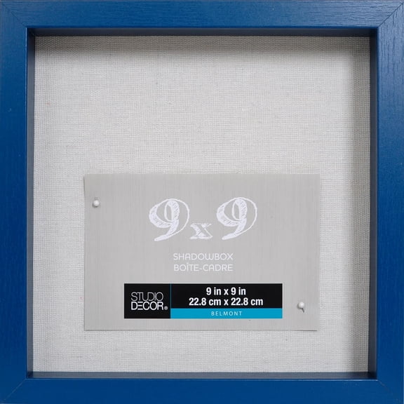 9" x 9" Sapphire Blue Belmont Shadow Box by Studio Dcor - Includes Pre-attached Hanging Hardware - Horizontal or Vertical Display - 1 Pack
