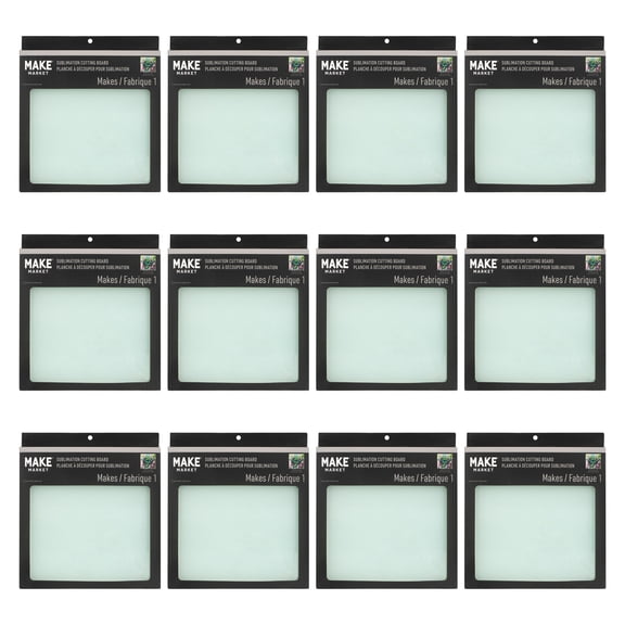 9" x 9" Square Sublimation Cutting Boards by Make Market – Opaque Tempered Glass with Rubber Feet for Heat Transfer Designs - 12 Pack