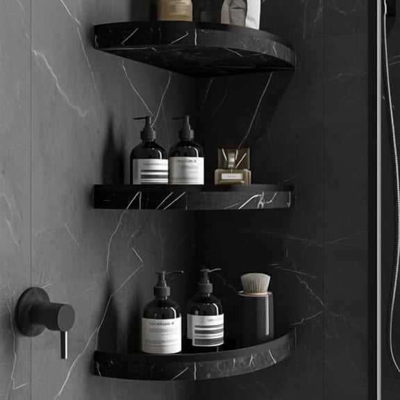 9'' x 9'' x 0.75 Thickness Premium Marble Corner Shelves for Bathroom Wall (Dark Emperador)